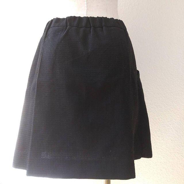 pour la frime(プーラフリーム)のプーラフリーム　タックデザイン スカート　ワッフル生地　黒 レディースのスカート(ひざ丈スカート)の商品写真