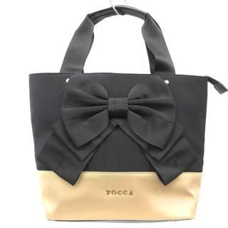 トッカ(TOCCA)のトッカ  トートバッグ ハンドバッグ バイカラー ロゴ リボン ベージュ 黒(トートバッグ)