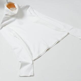 M タートルネック 長袖 Tシャツ レディース ストレッチ コットン/ホワイト(Tシャツ(長袖/七分))
