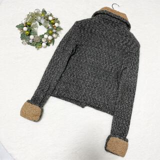 本物 プラダ ボア切替 ニット カーディガン ジャケット グレー系 PRADA