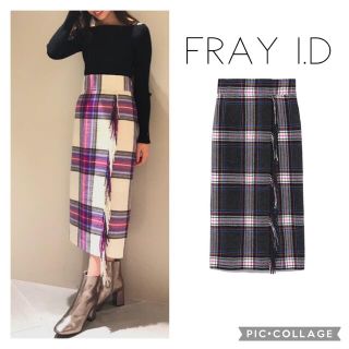 フレイアイディー(FRAY I.D)の【美品】FRAY I.D フリンジチェックスカート フレイアイディー(ロングスカート)