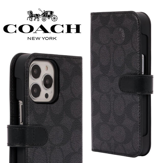 新品⭐︎コーチ Coach 手帳型  iPhone13ProMaxケースブラックkentパパ←押してみて下さい