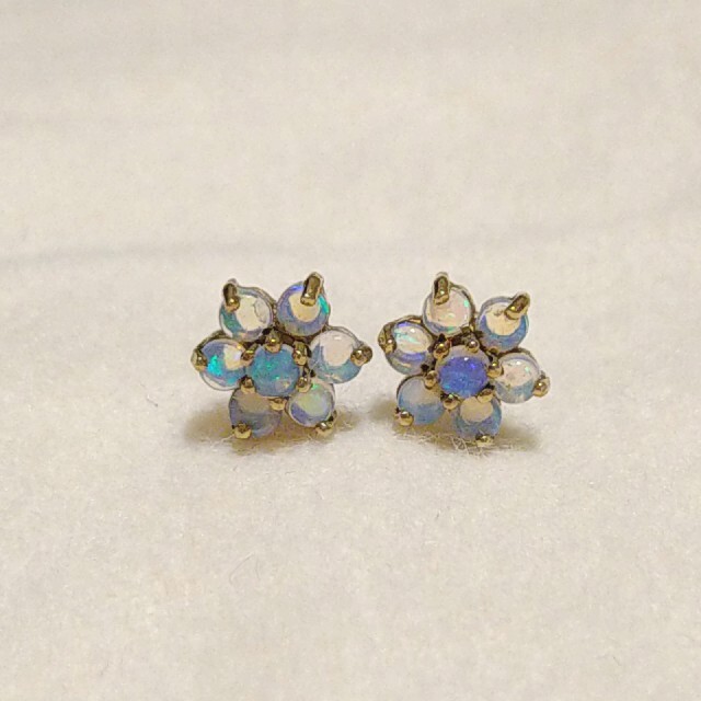 アガット　ピアス　オパール　お花