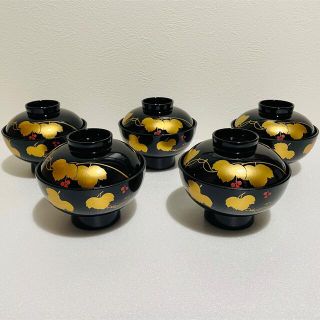 ⭐️ 会津塗 漆器 義三作 御椀揃 (吸物椀 蓋付きお椀 )5客 未使用品 ⭐️(食器)