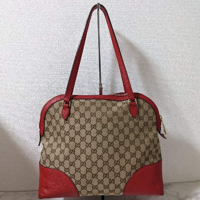 Gucci - 【綺麗】GUCCI トートバック GGキャンバス ベージュ×レッド