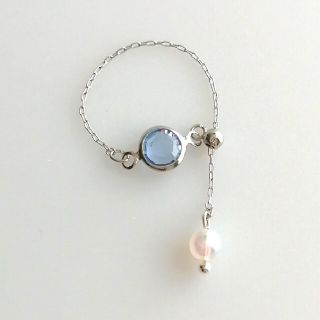 ＊再販＊ シャネルストーン チェーンリング　アクアマリンカラー　シルバー(リング(指輪))