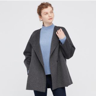 ユニクロ(UNIQLO)のユニクロ　ダブルフェイスショートコート　ダークグレー(ノーカラージャケット)