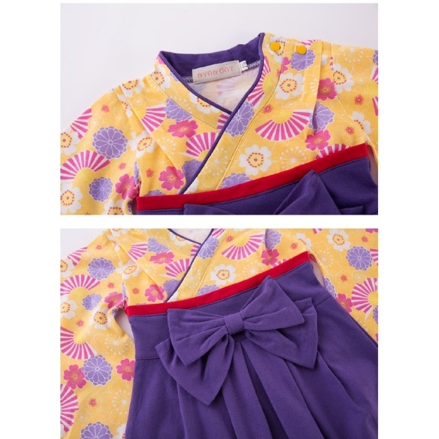 女の子 袴 ロンパース 80  パープル  花柄 着物 和服 キッズ/ベビー/マタニティのベビー服(~85cm)(和服/着物)の商品写真