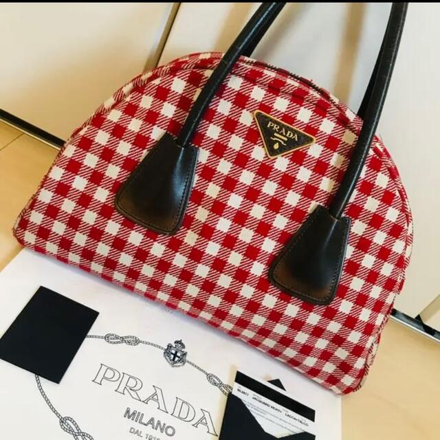 PRADA♡プラダボーリングバック♡チェック♡赤♡紗栄子愛用 PRADA♡プラダボーリングバック♡チェック♡赤♡紗栄子愛用