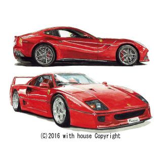 GC-517フェラーリF12/F40限定版画 直筆サイン額装●作家 平右ヱ門