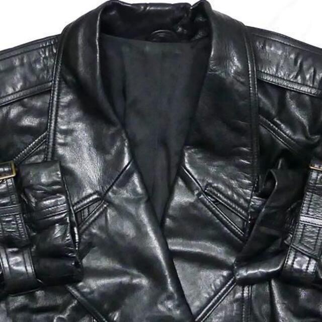 メンズ レザートレンチコート F 黒  ロングコート 本革 ダブル ジャケット メンズのジャケット/アウター(トレンチコート)の商品写真