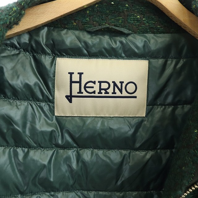 HERNO(ヘルノ)のヘルノ ツイード ダウンジャケット 半袖 スタンドカラー スパンコール 40 緑 レディースのジャケット/アウター(ダウンジャケット)の商品写真