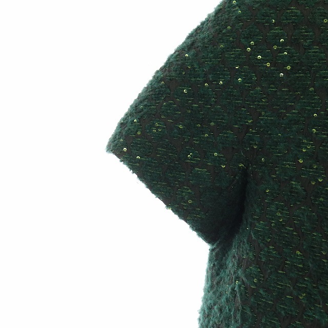 HERNO(ヘルノ)のヘルノ ツイード ダウンジャケット 半袖 スタンドカラー スパンコール 40 緑 レディースのジャケット/アウター(ダウンジャケット)の商品写真