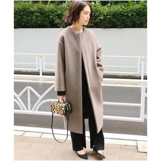 IENA 18AW ラムウールノーカラーロングコート 38 グレー - その他