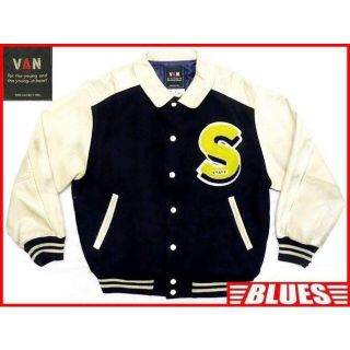 ヴァンヂャケット(VAN Jacket)のVAN レザーアーム スタジャン メンズ M 紺 ブルゾン ジャンパー 本革(スタジャン)