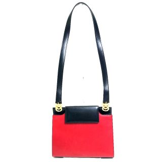 セリーヌ(celine)のセリーヌ CELINE バイカラー ロゴ金具 ヴィンテージ ワンショルダー ショルダーバッグ レザー レッド/ブラック(ショルダーバッグ)