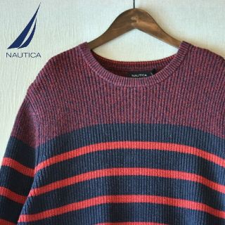 ノーティカ(NAUTICA)の古着★00's NAUTICAノーティカ 赤紺ボーダーニットセーター US→XL(ニット/セーター)