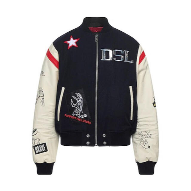 DIESEL(ディーゼル)のDIESEL ブルゾン　ロゴ　マルチカラー　ポケット　中綿　ダークブルー M メンズのジャケット/アウター(スタジャン)の商品写真