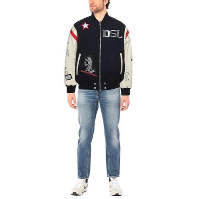 DIESEL(ディーゼル)のDIESEL ブルゾン　ロゴ　マルチカラー　ポケット　中綿　ダークブルー M メンズのジャケット/アウター(スタジャン)の商品写真