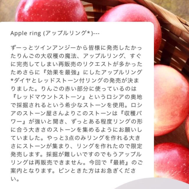 Ameri VINTAGE(アメリヴィンテージ)の【最強版】  [ 恋とお金の大収穫 ] アップルリング*ダイヤ+レッドストーン レディースのアクセサリー(リング(指輪))の商品写真