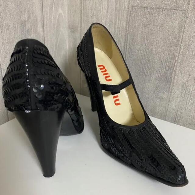 MIU MIU スパンコール　総柄　ブラック ピンヒール　パンプス　23.5