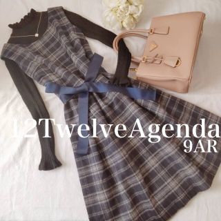 トゥエルブアジェンダ(12Twelve Agenda)の12トゥエルブアジェンダ紺チェック柄リボンワンピース秋冬レディースネイビーグレー(ひざ丈ワンピース)