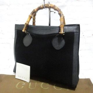 グッチ(Gucci)のグッチ バンブー スエード レザー 革ハンドバッグ 黒  レディース(ハンドバッグ)