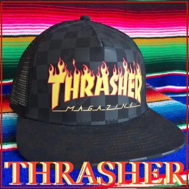 THRASHER(スラッシャー)のVANSバンズ THRASHER限定superコラボデザイントラッカーキャップ スポーツ/アウトドアのスポーツ/アウトドア その他(スケートボード)の商品写真