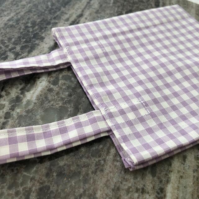 ギフトバッグ ギンガムチェック 薄紫 ハンドメイドのファッション小物(バッグ)の商品写真