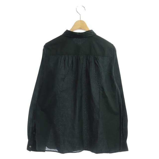 ミナペルホネン チェック柄長袖シャツ ブラウス シルク混 40 緑 黒