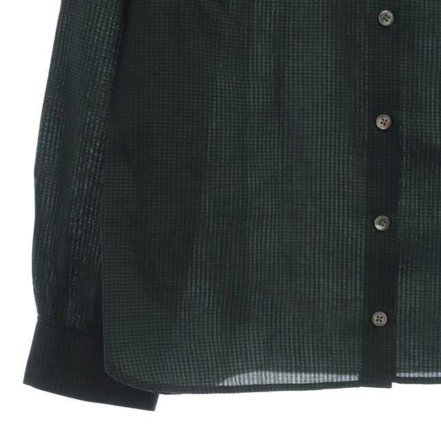 ミナペルホネン チェック柄長袖シャツ ブラウス シルク混 40 緑 黒