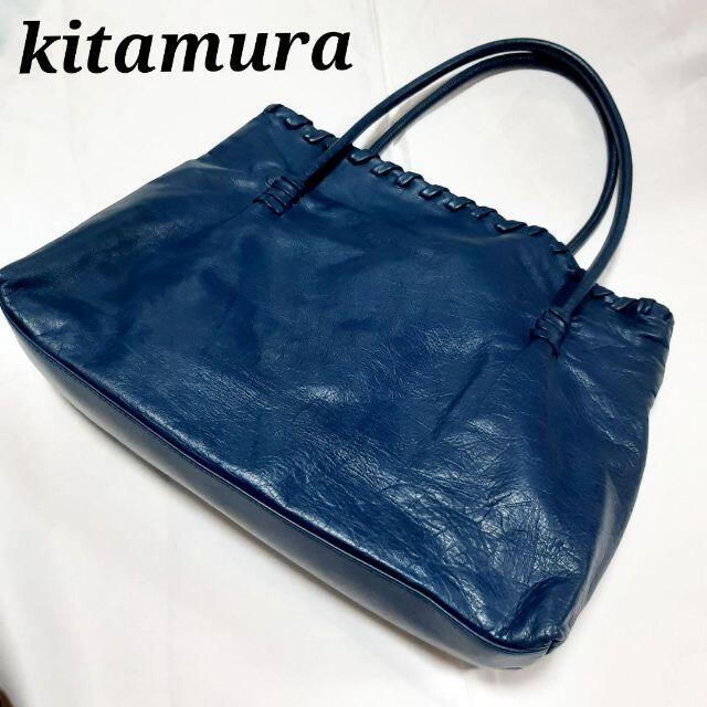 Kitamura(キタムラ)のkitamura キタムラ　革　レザー　編み　トートバッグ　ブルー　青　A4 レディースのバッグ(トートバッグ)の商品写真