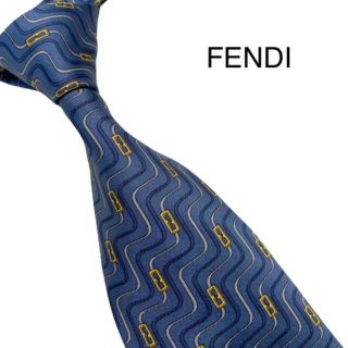 フェンディ(FENDI)の美品　FENDI フェンディ　ネクタイ　ズッカ柄　ブルー系(ネクタイ)