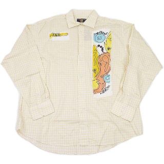 ミーザン アート デザインパッチ5 チェック ボタンシャツ イエロー XXXL(シャツ)