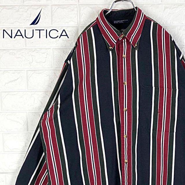 nautica ノーティカ リンガーネック 刺繍ロゴ 半袖Tシャツ 古着 レッド 