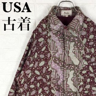 ポロラルフローレン(POLO RALPH LAUREN)のUSA古着 総柄シャツ オーバーサイズ ゆるだぼ ワインレッド 90s 2XL(シャツ)