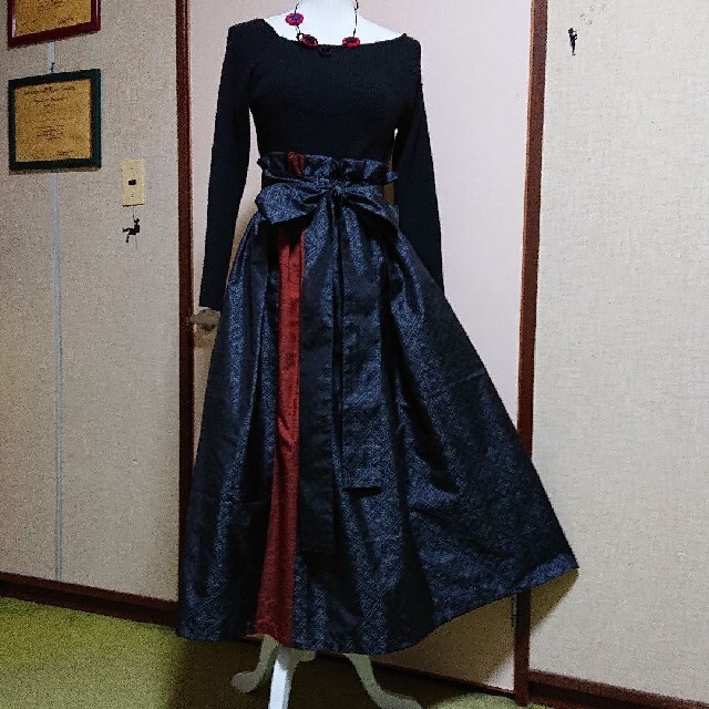 専用です❗【大島紬】着物リメイクスカート リボン付きsizeフリーNo.68 3