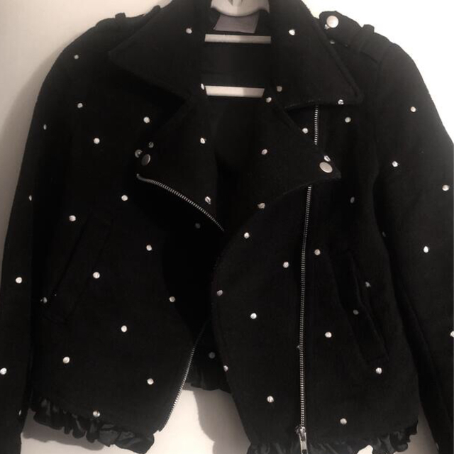 【最終価格】白ドット刺繍 デザインジャケット ライダース 黒白