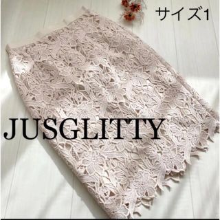 ジャスグリッティー(JUSGLITTY)の比較的美品♡JUSGLITTY♡フラワーレースタイトスカート ケミカルフラワー(ひざ丈スカート)