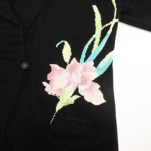 レオナール FASHION カーディガン ロゴボタン 花柄 カシミヤ シルク M