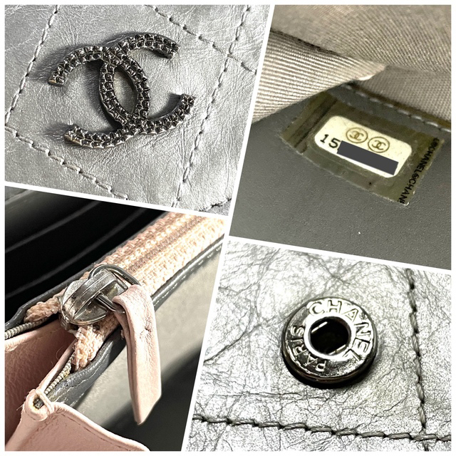 CHANEL(シャネル)の正規品★超美品 シャネル 長財布 マトラッセ ラムスキン シルバー  フラップ レディースのファッション小物(財布)の商品写真