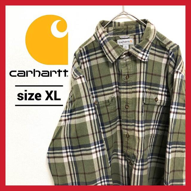 90s  カーハート チェックシャツ ワンポイントロゴ 厚手 ゆるダボ XL