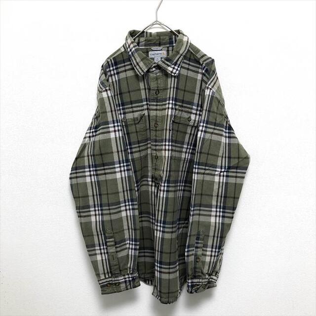 carhartt(カーハート)の90s 古着 カーハート チェックシャツ ワンポイントロゴ 厚手 ゆるダボ XL メンズのトップス(シャツ)の商品写真