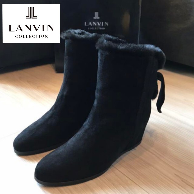 【LANVIN】インヒール ボアショートブーツ（22cm）ランバンコレクション