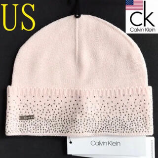 カルバンクライン(Calvin Klein)のレア【新品】カルバンクライン USA ラインストーンニット帽 ピンク(ニット帽/ビーニー)