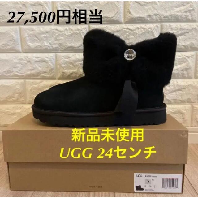 ★新品未使用★UGG ムートンブーツ 24 黒　cinched fur mini