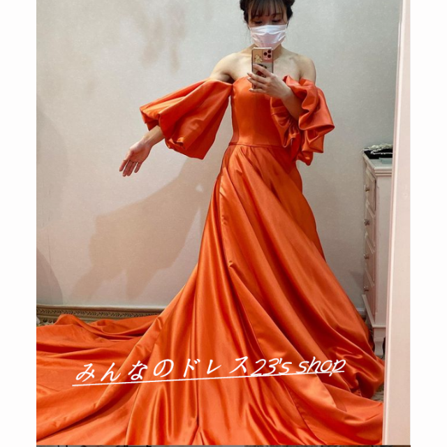カラードレス   オレンジ   光沢サテン   結婚式  前撮りドレス  2次会フォーマル/ドレス