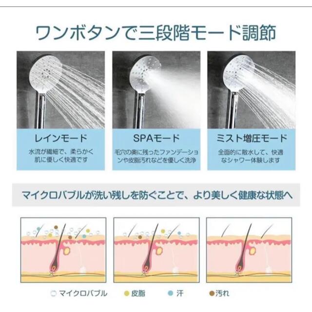 美容美肌 シャワーヘッド 節水 3段階シャワーモード ナノバブル 毛穴ケアの通販 by ma's shop|ラクマ 美容美肌 シャワーヘッド 節水 3段階シャワーモード ナノバブル 毛穴ケアの通販 by ma's shop|ラクマ