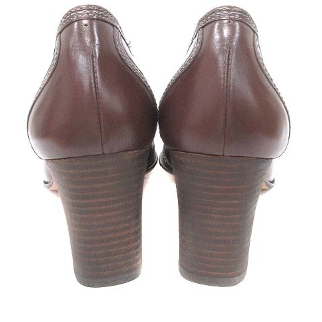 ヒロフ パンプス スクエアトゥ レザー チャンキーヒール 23.5 茶 ブラウン レディースの靴/シューズ(ハイヒール/パンプス)の商品写真