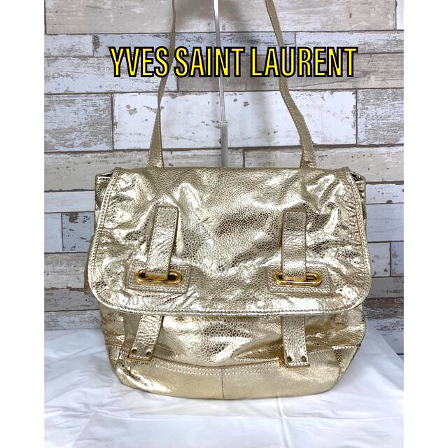 【美品】 YVES SAINT LAURENT レザー ショルダー ゴールド